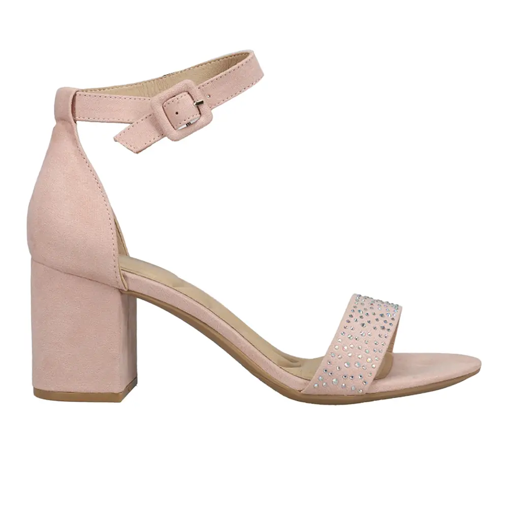 CL by Laundry Womens Jolly Rhinestone Block Ankle Strap Dress Sandals Mid Heel 2-3" - Pink
