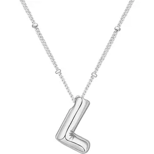 Bubble Letter Necklace Silver For Women,Sterling Silver Plated Balloon Initial Bubble Letter Pendant Necklace,Dainty Charm Chunky Initial Necklaces For Women,Custom Name Necklace Jewelry Gift
