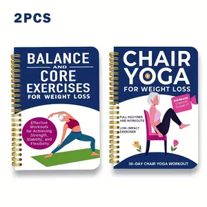 2 Spiral Yoga Practice Notebooks for Seniors and Beginners, 30-Day Weight Loss Guide, Chair Yoga Exercises, Home Workout, Yoga Workouts, Compact Design