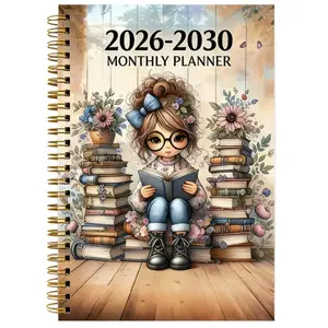 2026-2030 Monthly Plan Sheet/Calendar - From January 2026 to December 2030, a 5-year monthly plan book, a diary notebook with a theme of a book lover lady, annual calendar planning, monthly labels, 60-month calendar, 5.5 inches x 8.3 inches, 71 pages of t