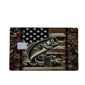 Camo Bass & American Flag Credit Card Skin with Free Protective Wallet Sleeve Size 2x3 Waterproof Vinyl Decal Sticker