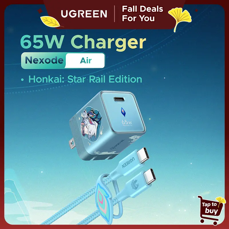 UGREEN Nexode Air Honkai: Star Rail Edition Compact GaN Wall Charger - USB-C AC Power Supply Charger with Cable, Ultra-Fast for Smartphone, Mobile, Cellphone (iPhone 17/16, Galaxy S26/S25), MacBook, iPad (Cyan) |tiktokshopfalldealsforyou