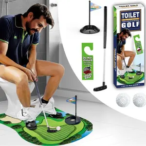 Toilet Golf Course Leisure Sports Toys Mini Set with Putter Balls Flag Mat & Sign for Fun Golf Training Swing Practice,  pro golfer accessories summervibes,golf training equipment