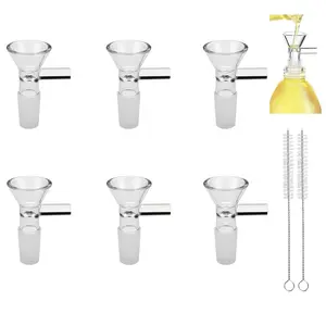 14mm Glass Funnel with Handle 6 Pack Thick Heat-Resistant Borosilicate Glass Funnels for Kitchen, Lab, DIY Liquid Transfer, Includes Cleaning Brush