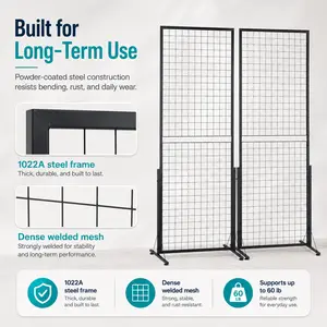 Set of 2 Grid Wall Display Racks — 67" x 48" Double-Sided Grid Panels with T-Bases, Hooks, and Clips — Commercial Retail & Trade Show Shelving — Crafts Market & Artisan Display Stands — Portable Booth Storage Racks