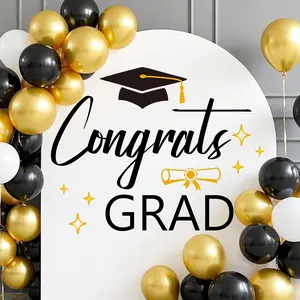 Congrats Grad Decal Sign, Mastered It Grad Party Supplies, Class of 2026 Graduation Party Decal for Balloon Arch Backdrop, We are so Proud of You Party Decor Sign Black