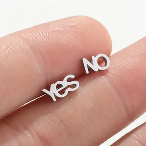 Men's 2-Piece Alphanumeric Stainless Steel Asymmetric "YES NO" Letter Pendant Earrings, Unisex Simple Temperament Fashion Costume Jewelry