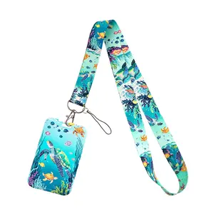 Turtle Pattern Lanyard Women Keychain ID Credit Card Cover Pass Men Mobile Phone Charm Neck Straps Badge Holder Key Holder Accessories Cute Keychain