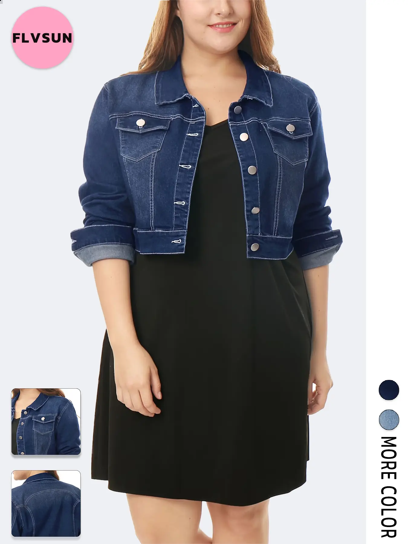 Flvsun Women's Vintage Cropped Jean Jacket, Cowboy Style Long Sleeve Button-Up Lightweight Top for Casual Layering, Fabric, Essential