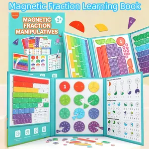 Magnetic Fraction Educational Book for Kids (Ages 3+) – Tri-Fold Board Book with Fraction Tiles & Dry-Erase Activity Card – Hands-On Math Manipulatives for Elementary School – Visual Learning Tool for Fractions, Addition & Subtraction