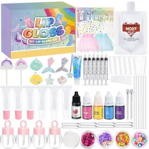 Mother Day Gift Make Your Own Lip Gloss Kit Lip Gloss Making Kit, 64PCS Fun Keychain DIY Lipgloss Sets for Girls, Flavored Moisturizing Glitter Lip Kit, Kids Lip Gloss, Tween Girls Trendy Stuff