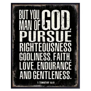 religious Wall Decor For Men 11x14 - masculine Christian Gifts - Catholic Art Print - Bible Verse Wall Art - Scripture Wall Decor - God Wall Art - Man cave Decor - Jesus Wall Art - Faith Wall Decor