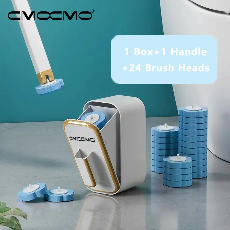 Disposable Toilet Brush Set – Spring &Cmomo Summer Cleaning Essential! Wall-Mounted System with 24Refill Heads & Holder | Home & Bathroom Cleaning Tool