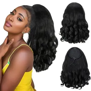 Soft Fluffy Curly Yaki Ponytail Drawstring Hairpiece Easy Wear Pony Tail Wig For Daily Look Black