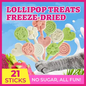 Wellix 21pcs Lollipop Freeze-Dried Treats for Cats & Dogs – 3 Fun Flavors (Cat Grass, Goat Milk, Dragon Fruit), Low-Calorie