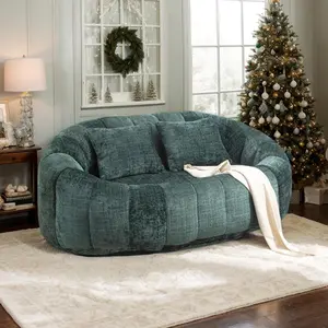 Oversized Chenille Bean Bag Sofa with Foam Filler, 59''W Giant Bean Bag Chair Couch with 2 Pillows, Lazy Loveseat Chair, Beanbag Lounger for Living Room, Game Room