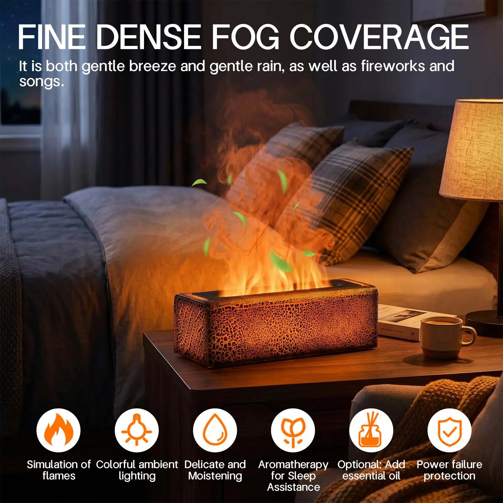 150ml Scented Ultrasonic Flame Diffuser Essential Oil Humidifier - Mist + Light, 7 Color LED Fire Lamp Nightlight, Auto-Off Safe, Smart Timer, USB Port, Desk Decor, Gaming Setups Use, Birthday Gift