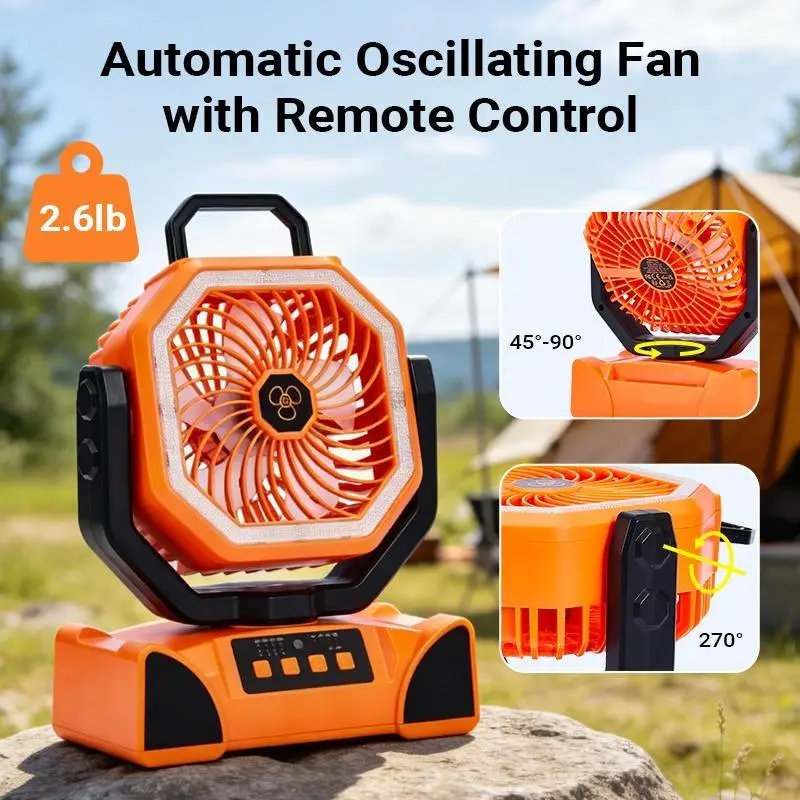 18000mAh Rechargeable Camping Fan with LED Light, Portable Outdoor Fan with Remote Control, Oscillating Battery Powered Tent Fan, Emergency Power Bank, Timer Function, Compact Travel Fan for Camping, RV, Patio, Backyard, Blackout, Outdoor Activities sohoc