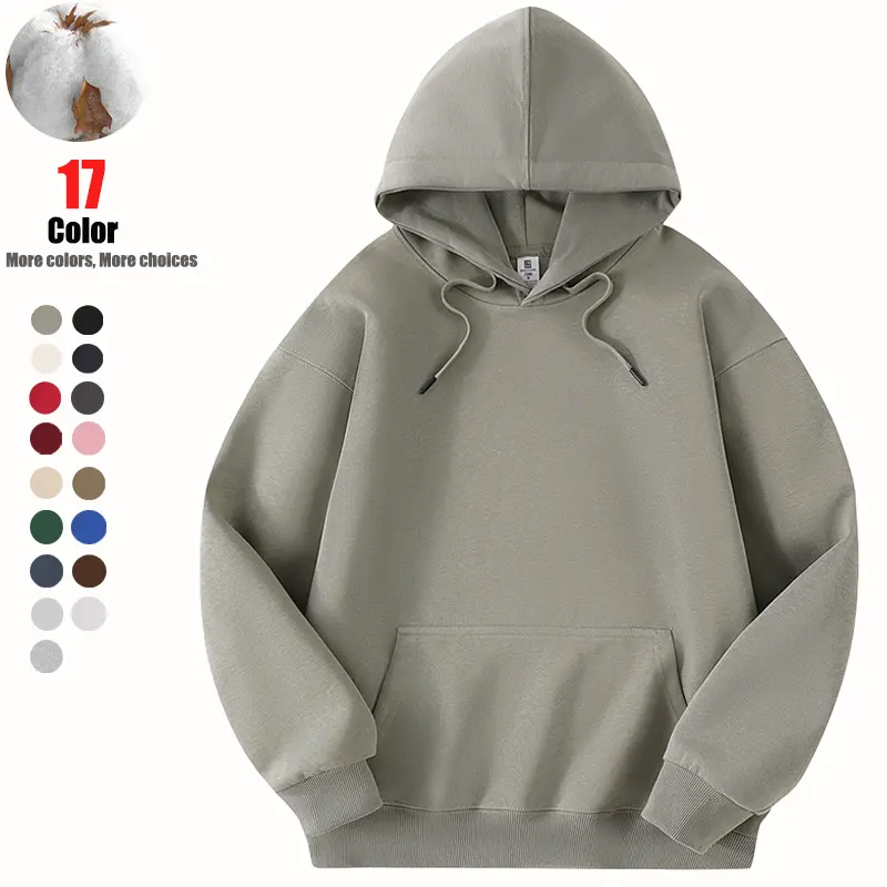 Men's Heavyweight Cotton Pullover Hoodie - Unisex Plain Loose-Fit Sweatshirt, Casual Cozy Long-Sleeve Streetwear Top, Hoodies to Buy, Outdoor