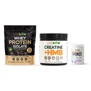 LiveGood Ultimate Performance Trio: Whey Protein Isolate, Creatine + HMB, Essential Aminos