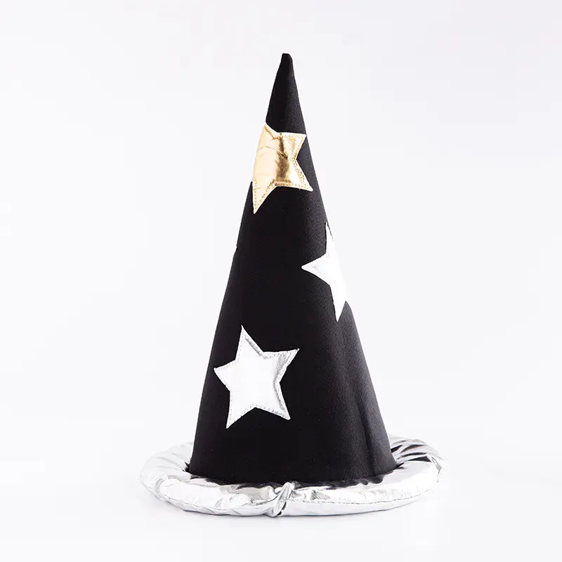 Halloween Wizard Hat - Black Felt Pointy Sports & Outdoor Hat with Gold, Silver Stars, Ideal for Costume Parties, Cosplay, Kids & Adults Magic Accessory