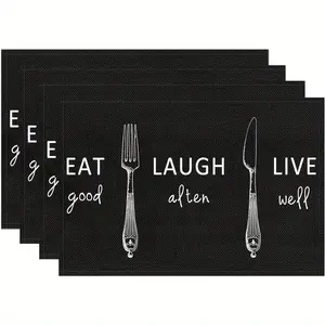 Set of 4 Black Placemats, Humorous Table Mats for Christmas Decor ,Washable,12 X 18 Inches, Rectangular Linen Placemats, All-Season Table Mats, Ideal for Holiday