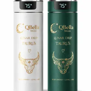 Qbella Moon Taurus Drip Luxe Bottle - High Quality Stainless Steel with LED Lid for Real Time Temperature Display - Zodiac Identity & Luxury Styling