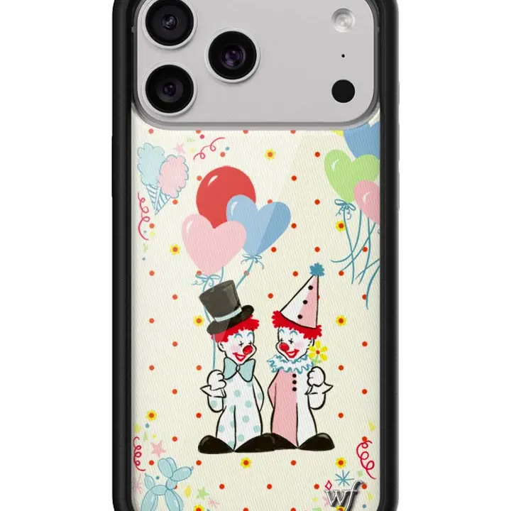 Wildflower Cases Nick Sturniolo Limited Edition Custom Rubber Durable iPhone 13 Case - Raised Black Protective Bumper, Pastel White-Baby Blue Polka Dots Balloons Clowns Cover - Women-Owned Small Business Accessory for Women, Cute Phone Accessory