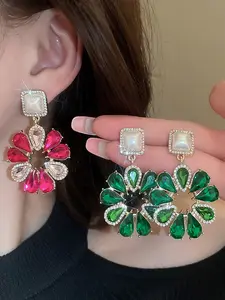 Elegant Silver Color Jewelry Set, Water Drop Flower Pearl Earrings Necklace, French Vintage Style, Luxury Fashion Accessories