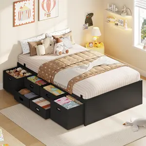 ADORNEVE Twin Bed Frames with 6 Storage Drawers, Metal Bed Frame Twin with Steel Slat Support, Footboard, Platform Bed for Kids,Teens, Under-Bed Storage, No Box Spring Needed, Easy Assembly