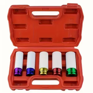 5pcs 1/2" Metal Lug Nut Socket Set - Deep Impact Sockets for Tire Protection, Ideal for Home Supplies Use