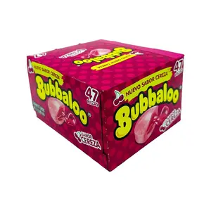 Bubbaloo Cherry Cereza Chewing Bubble Gum with Liquid Filled Center, Box of 47 Pieces, Mexican Candy, Dulces Mexicanos