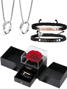 4 Piece Couple Bracelet Necklace Set, Magnetic Bracelets, Romantic Bracelet Set, Matching Jewelry Set, Relationship Promise Love Fashion Gift