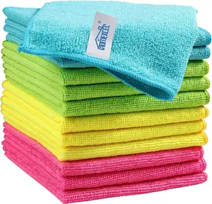 Microfiber Cleaning Cloth,12 Pack Cleaning Rags, Cleaning Towels with 4 Color Assorted, 11.5"X11.5"(Green/Blue/Yellow/Pink)