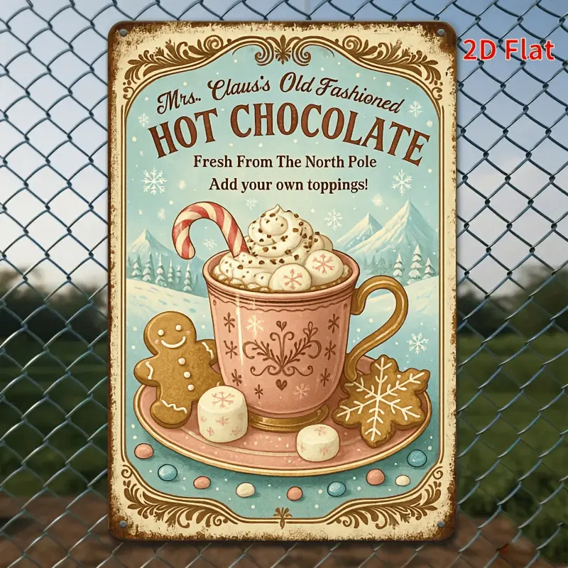 1pc Vintage Steel Tin Sign - Mrs. Claus's Hot Chocolate Cup, Gingerbread Cookies - Retro Christmas Home Decor - Durable Poster for Home, Cafe