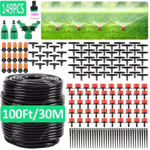 100ft Micro Sprinkler Drip Irrigation System, DIY Garden Drip Irrigation Kit, Automatic Watering System, Adjustable Spray, Telescopic Hose