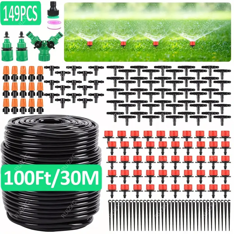 100ft Micro Sprinkler Drip Irrigation System, DIY Garden Drip Irrigation Kit, Automatic Watering System, Watering Sets, Adjustable Spray, Telescopic Hose, Spray Nozzles For Garden Hose