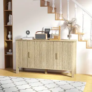 Modern Fluted Sideboard Buffet Cabinet, Solid Wood Credenza with Storage & Adjustable Shelves, Console Table for Dining Room, Living Room, Entryway