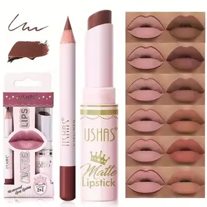 Matte Lipstick & Lip Liner Combo - 2pcs, Waterproof, Long-lasting, Smooth Application, Non-Drying, Smudge-proof, Gift Set, Various Shades