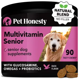 Pet Honesty Multivitamins Chewable Supplements for Senior Dogs with Glucosamine, Omegas + Probiotics, Dog Treats for Immune Health - Duck 90 Chews