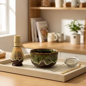 5-Piece Japanese Ceramic Matcha Bowl Set, Elegant Tea Wash Bowl, High Aesthetic Value, Perfect Gift for Holidays, Ideal for Relatives and Friends