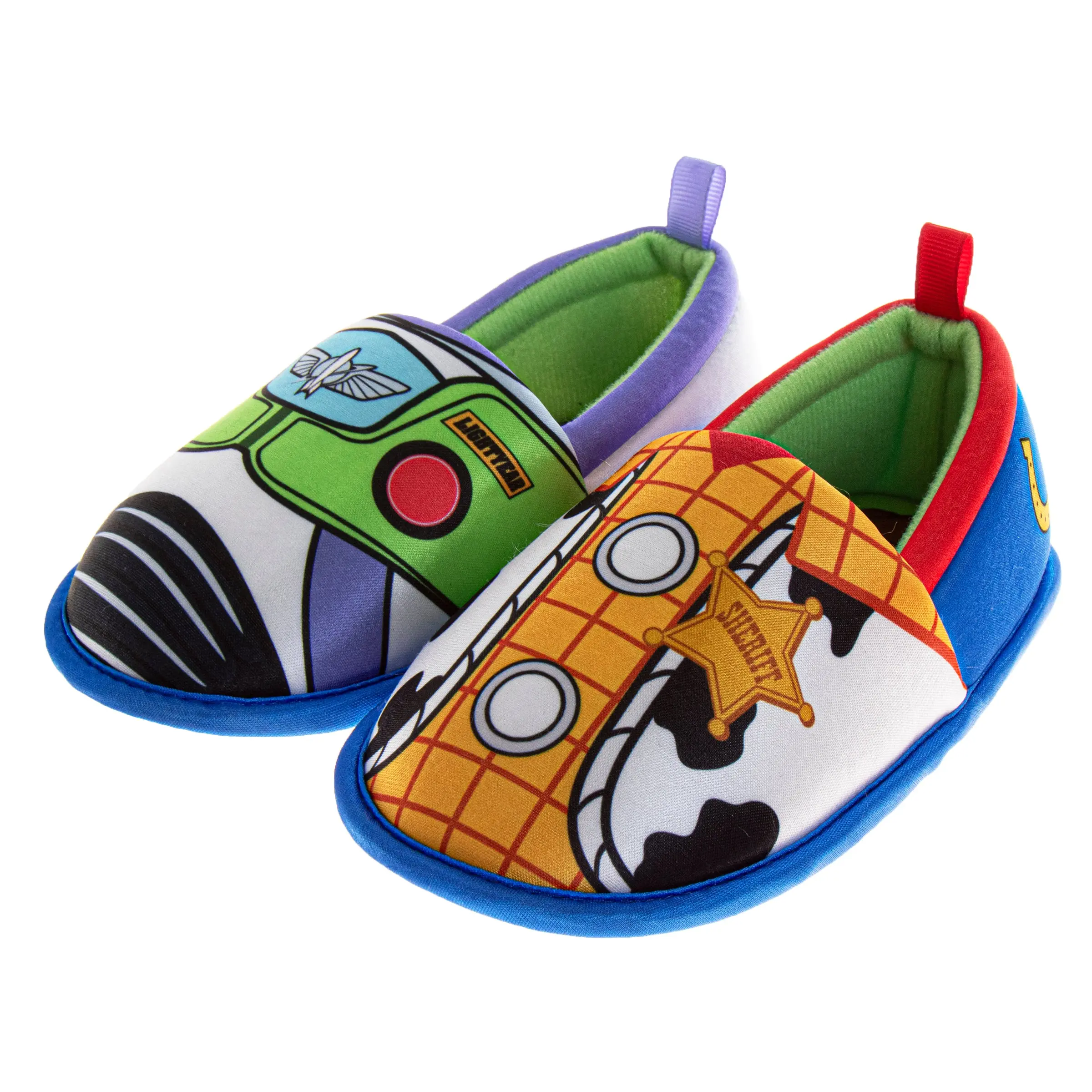 Toy Story Boys Slippers  Woody & Buzz Plush Warm Soft Aline Comfy Lightweight House Shoes (5-10 toddler)