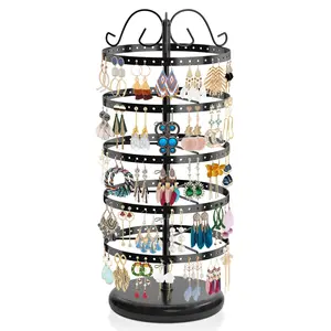 5 Tier Rotating Earring Stud Holder Organizer Stand, 220 Holes Adjustable Metal Earring Storage Tower Display Rack, Classic Jewelry Tree Stand Organizer for Women Girls(Black)