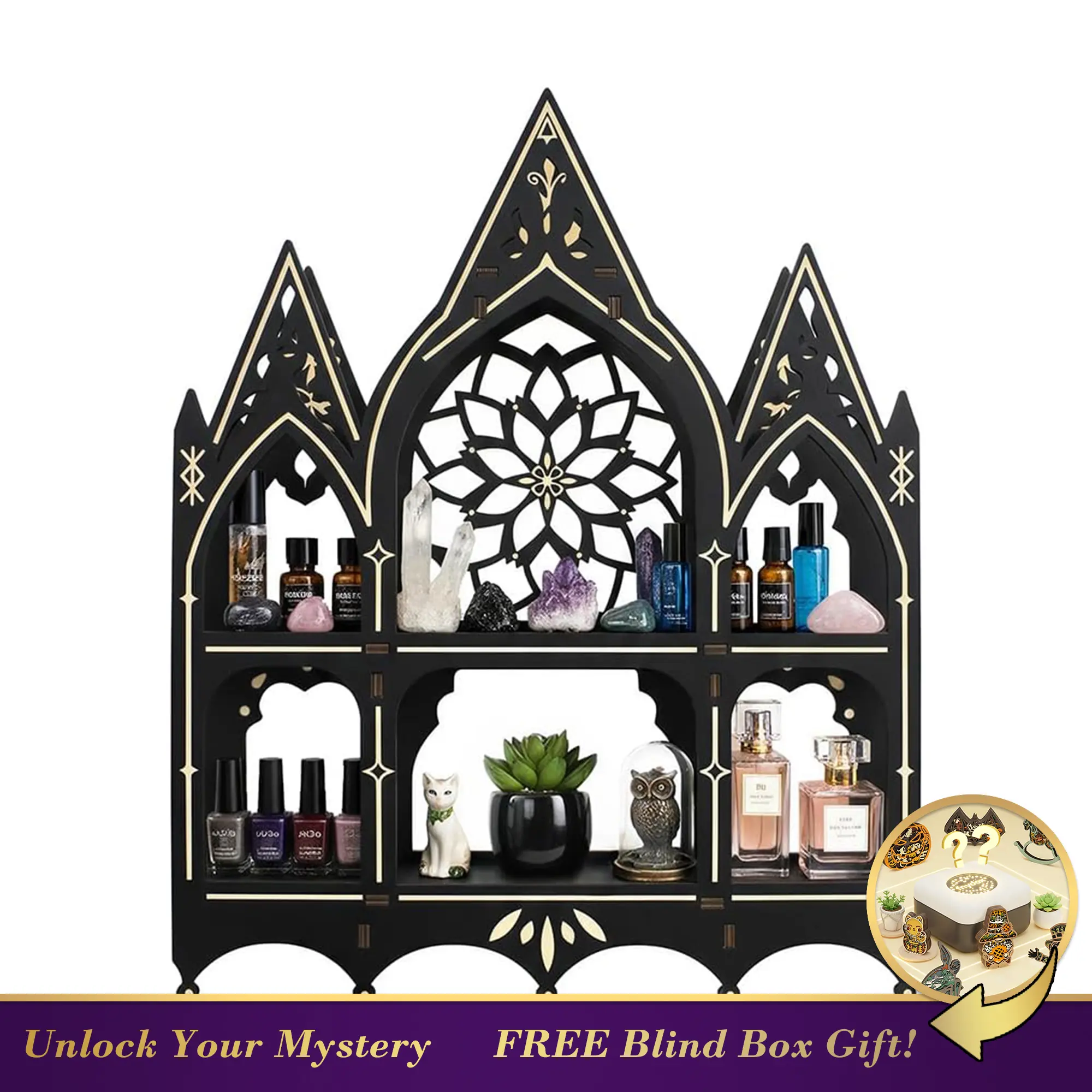 FNYDOX [Floating Shelf]1pc Gothic Church Wall Shelf - Handcrafted Wooden Baroque Decor With Intricate Carvings, Vintage Home Accent For Living Room & Entryway, for halloween Decor, Gift For Halloween