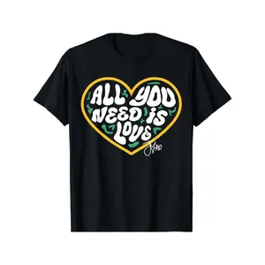 Packers Inspired "All You Need is Love" Graphic T-Shirt, 100% Cotton, Casual Crew Neck, High Stretch Knit Fabric, Regular Fit, for Adults, All-Season Tee