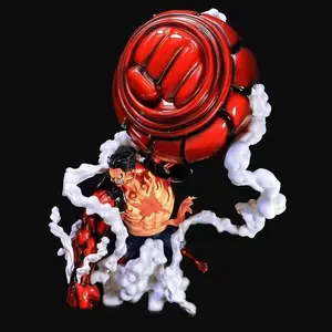 Anime Four-Stage Elastic Man Straw Hat Hero Statue, Monkey King Gun Battle Pose, Costume Three Sword Style, PVC Resin Model Box Set