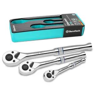 #fathersdaygift DURATECH Drive Ratchet, 1/4", 3/8", 1/2" 90-Tooth Quick-release Ratchet Wrench, Reversible, Cr-V Made, Full Polished, Mens Stocking Stuffers Gifts for Men Gifts for Women