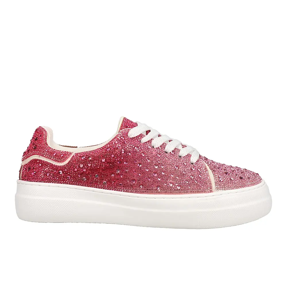 Corkys Womens Bedazzle Rhinestone Platform Lace Up Sneakers Shoes Casual - Pink