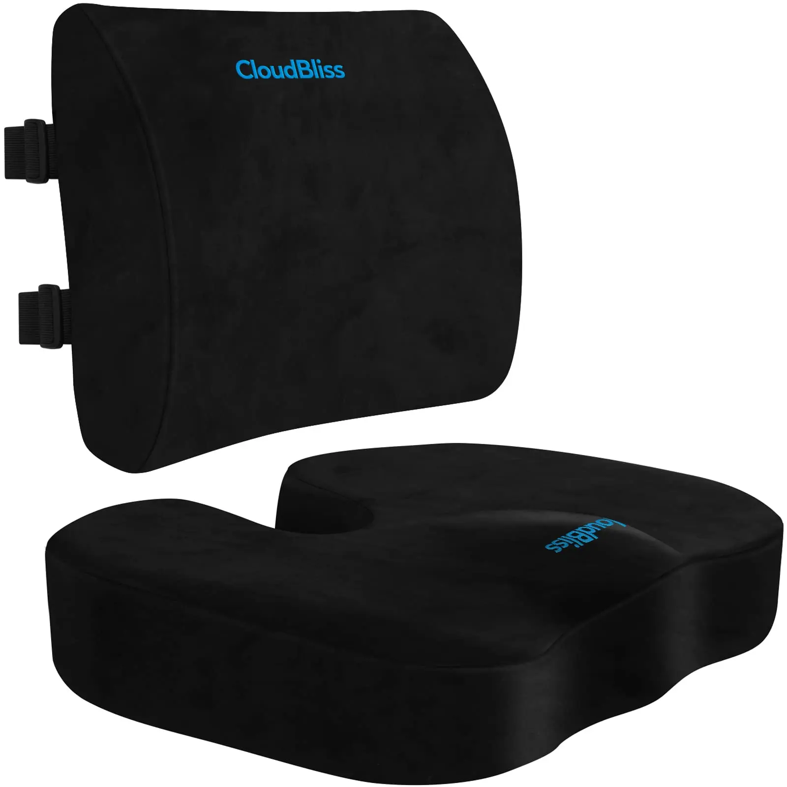 Seat Cushion for Office Chair,Car Seat,Lumbar and Back Support Memory Foam Pillow, Coccyx Cushion for Tailbone ,Sciatica & Back Pain Relief -Black