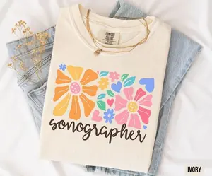 Comfort Colors Floral Sonographer shirt, Ultrasound tech tee, Ultrasound technologist tshirt, Sonographer student , Sonographer tech Fabric Top Womenswear Fit